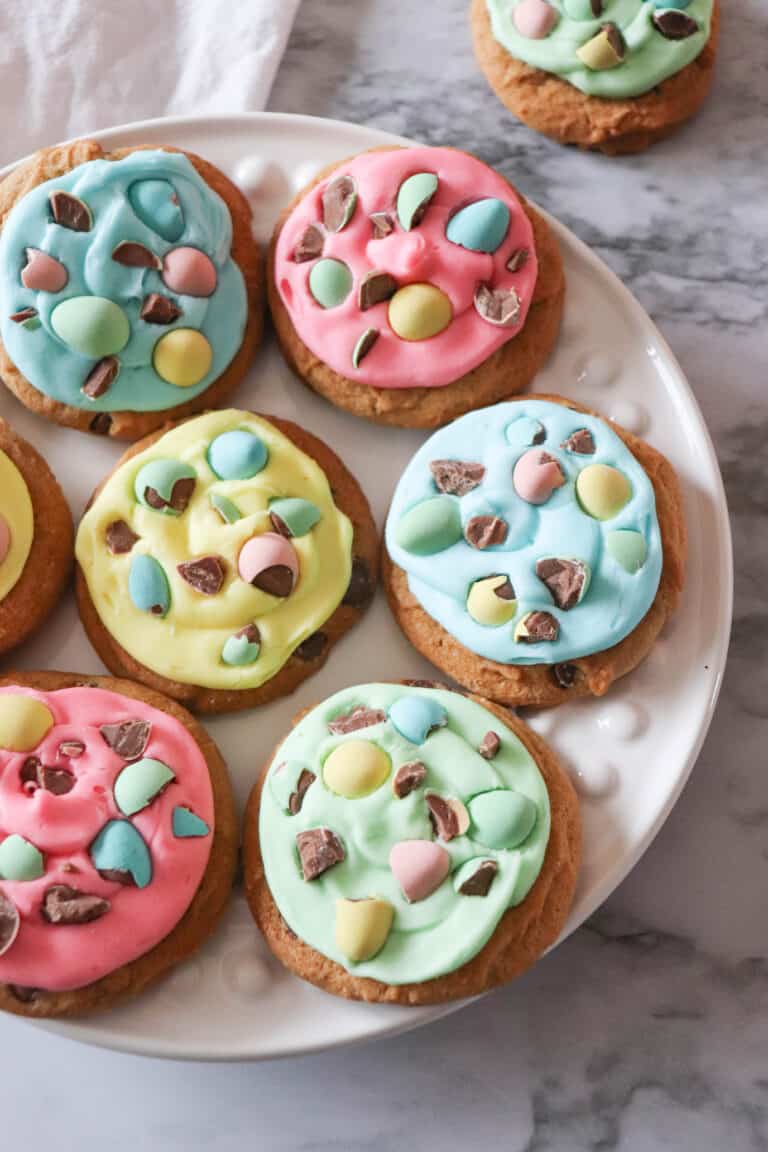 cadbury mini egg cookies on a plate