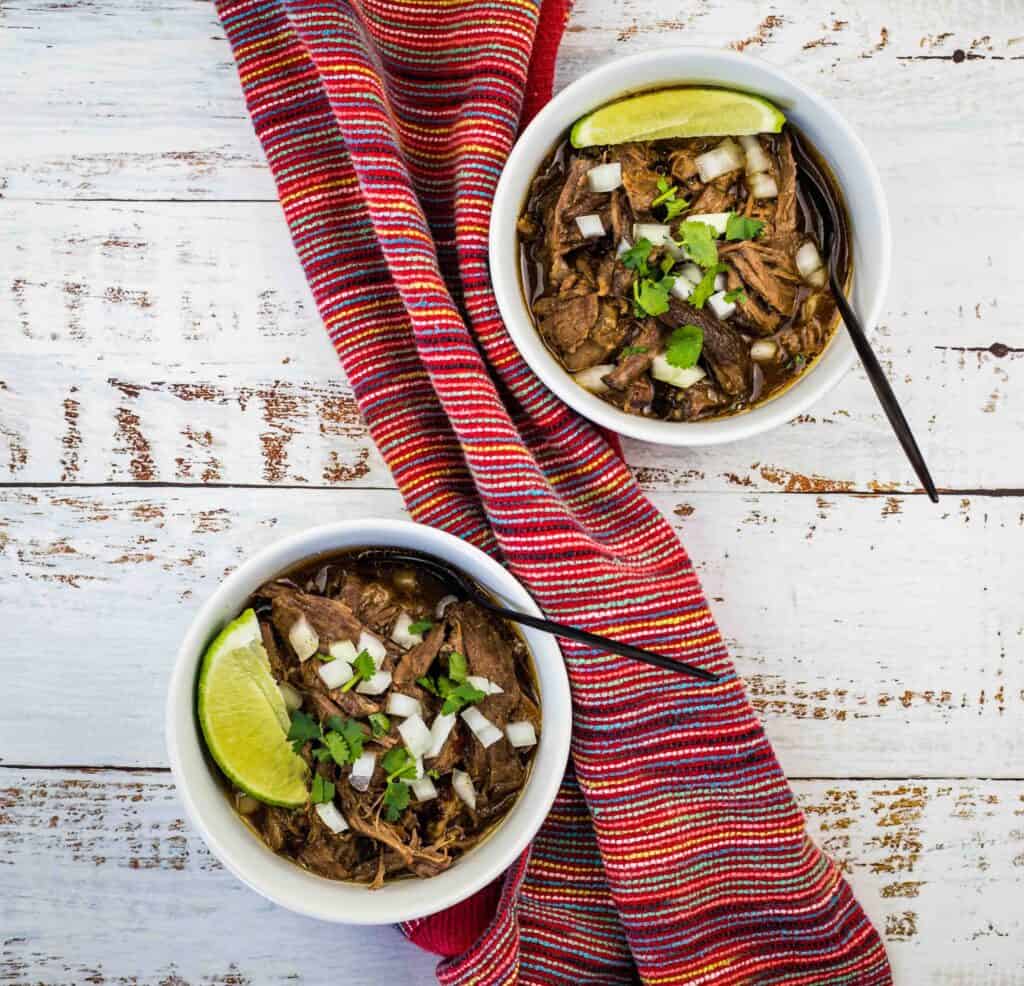 Two bowls of Slow Cooker Birria de Res.