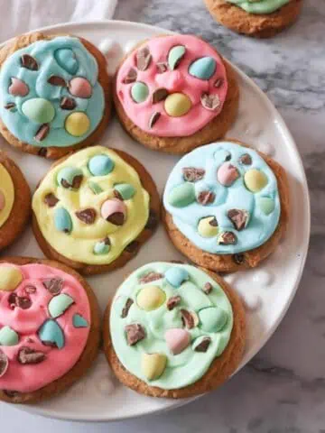 cadbury mini egg cookies on a plate