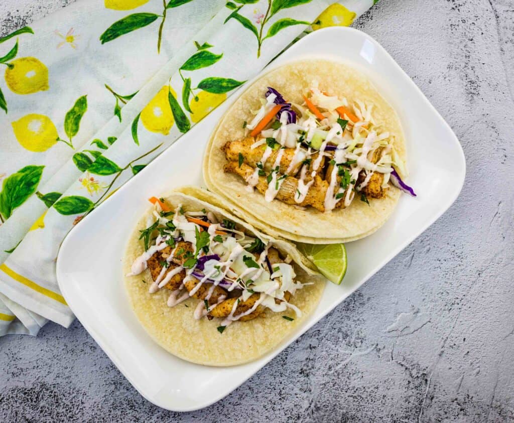 fresh baja fish tacos on a plate
