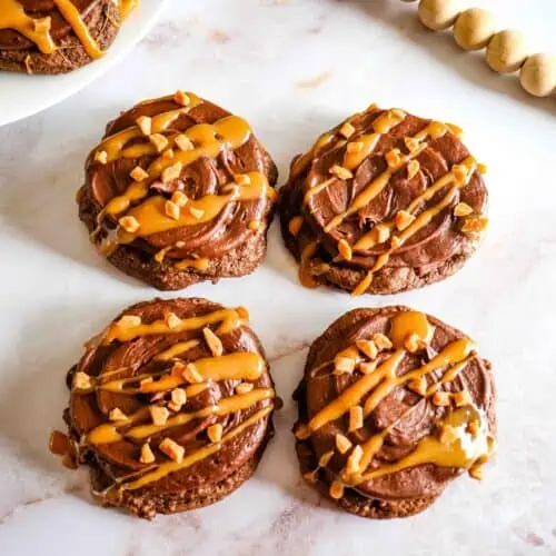 Chocolate Caramel Cookies on a counter