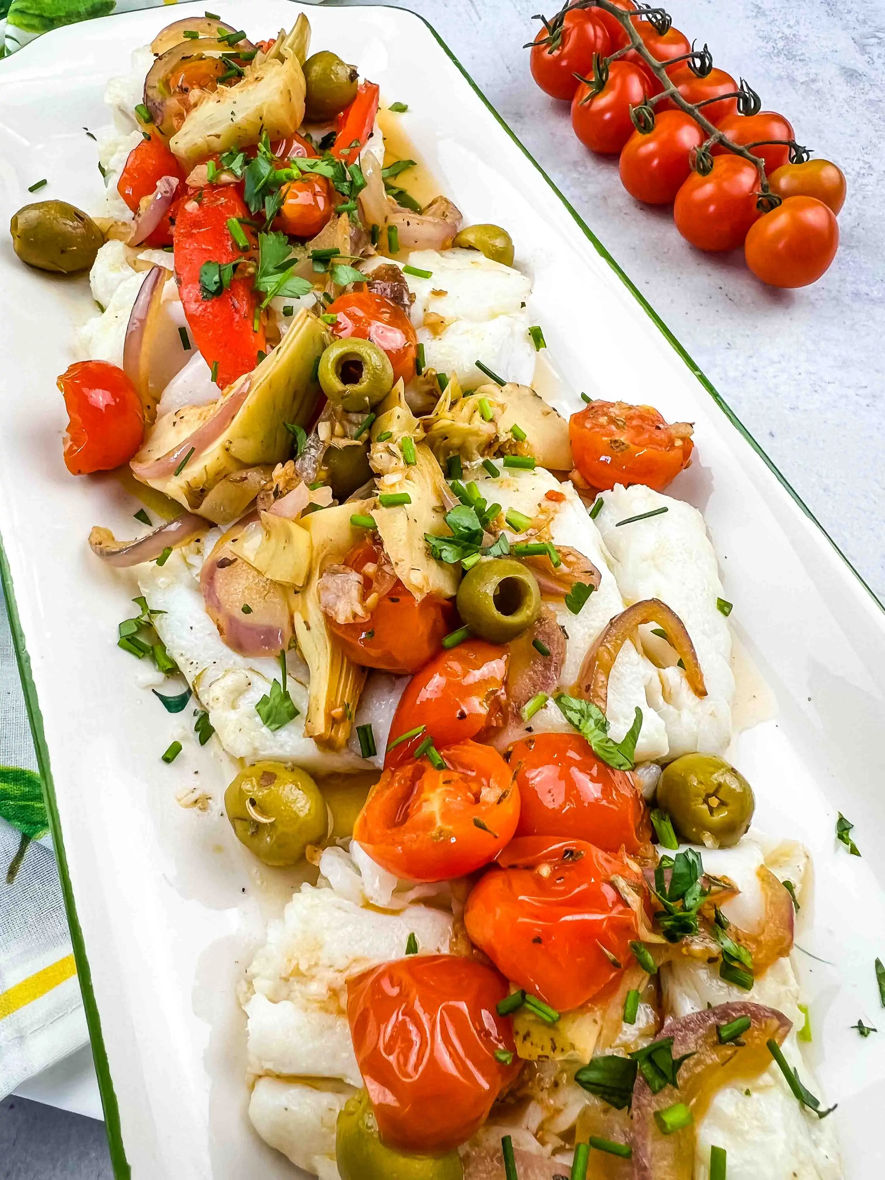 Mediterranean Cod on a serving platter.