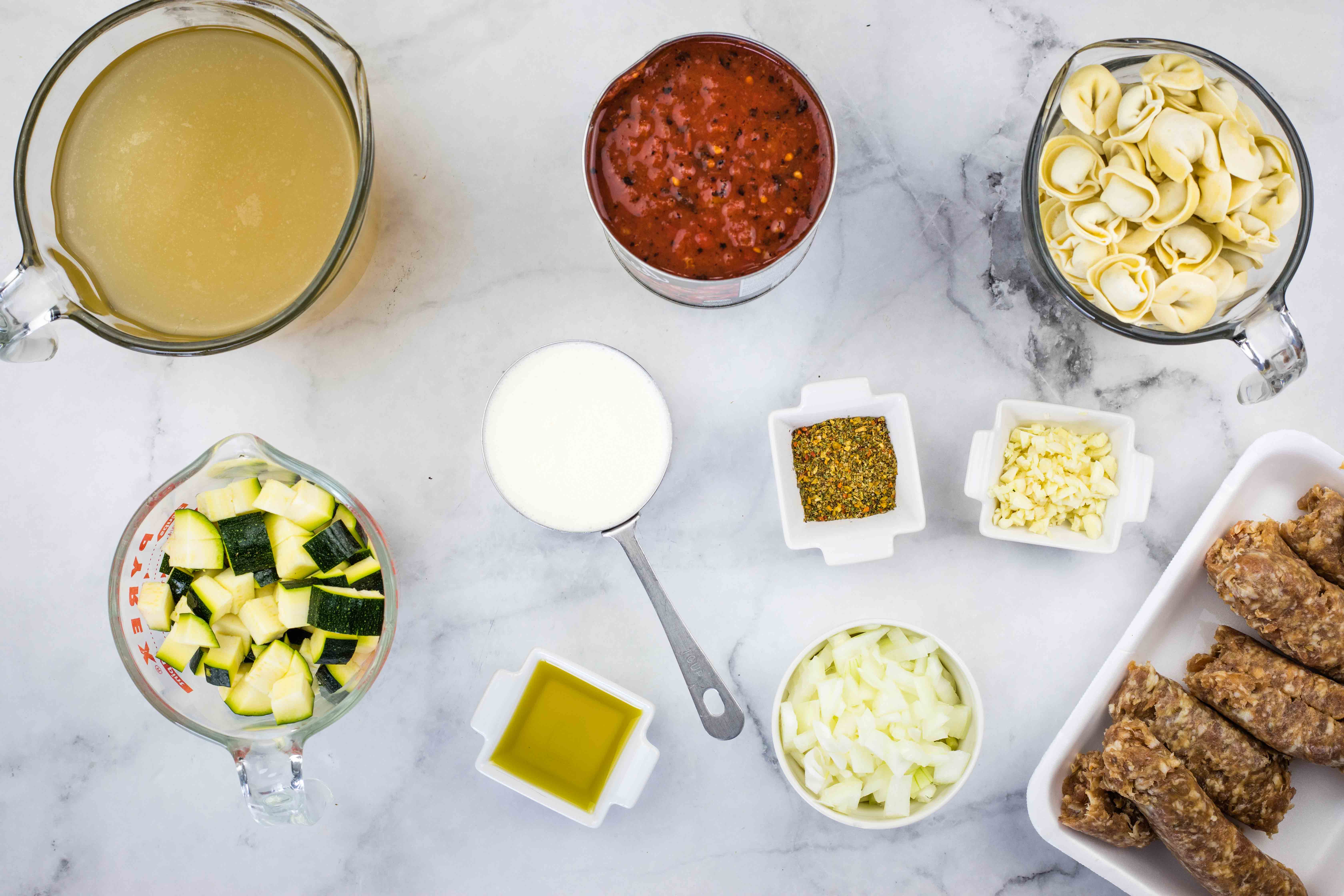 prepped ingredients to make instant pot tortellini soup