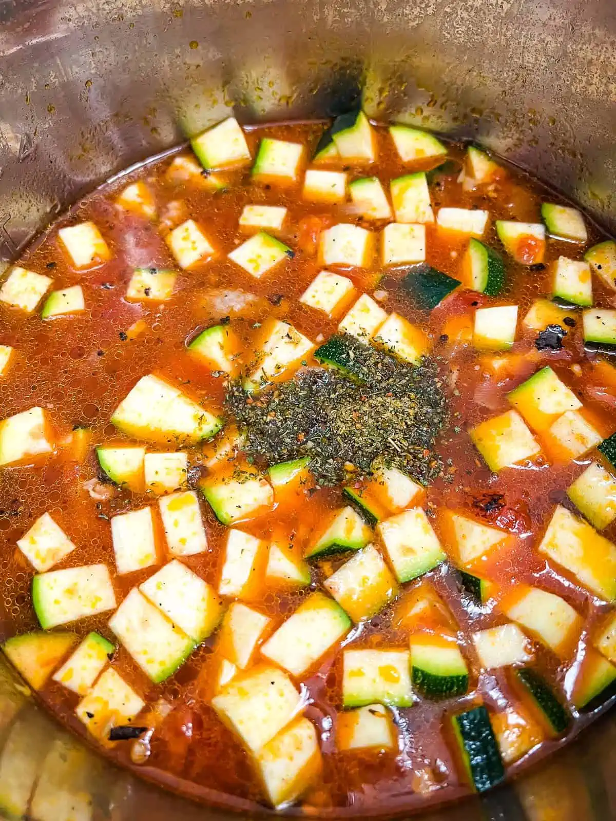 tortellini and zucchini added and ready for the final cook