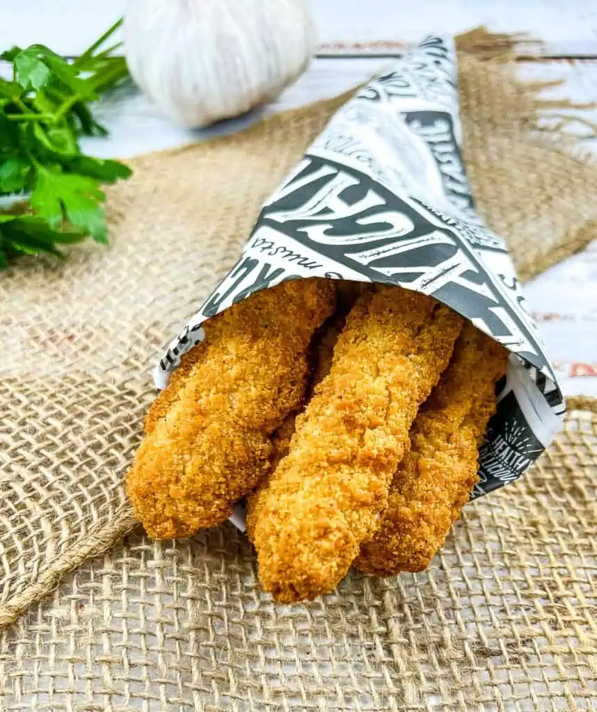 air fryer chicken fries in a paper cone