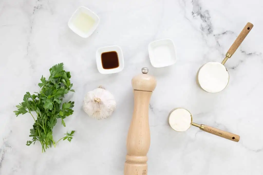 Ingredients to make garlic dipping sauce.