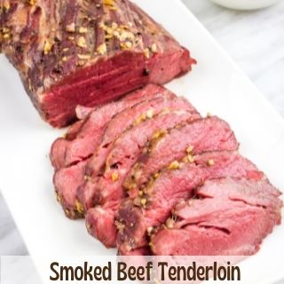 sliced smoked beef tenderloin on a platter