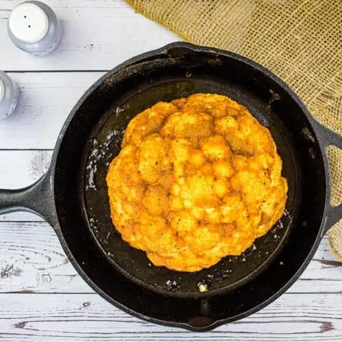 Smoked Cauliflower in a cast iron pan