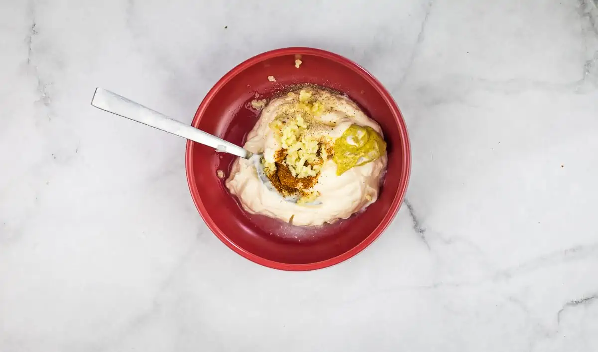 spicy aioli ingredients in a bowl