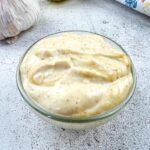 spicy garlic aioli in a glass bowl