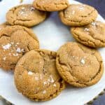 salted caramel brown butter snickerdoodle cookies on a plate
