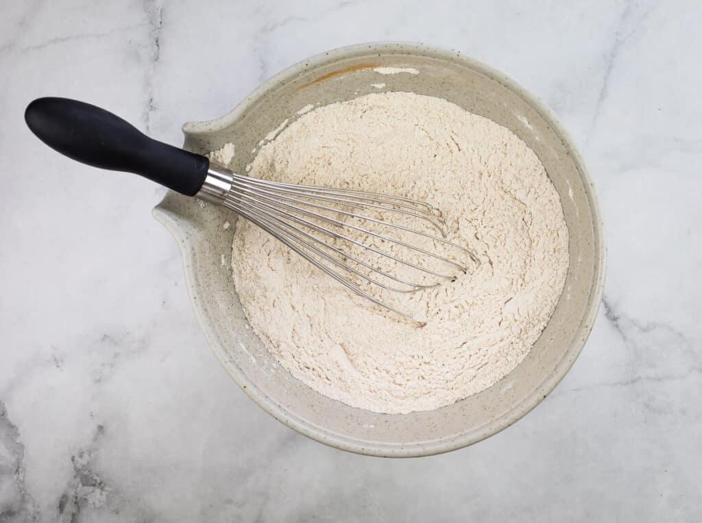 Dry ingredients mixed in a bowl.