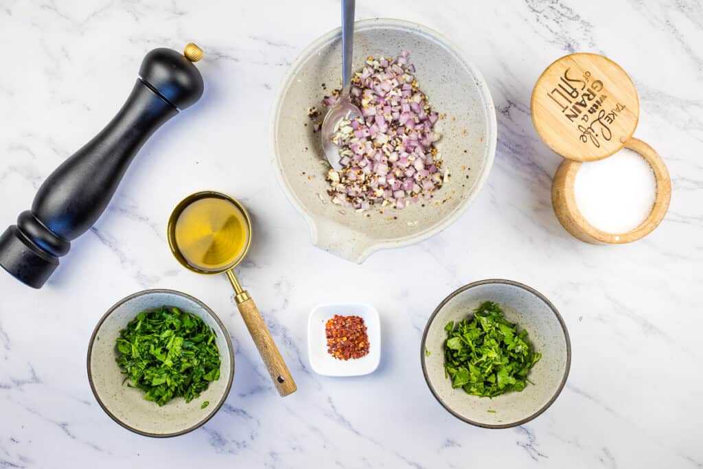 shallot and garlic tempering in the lime juice