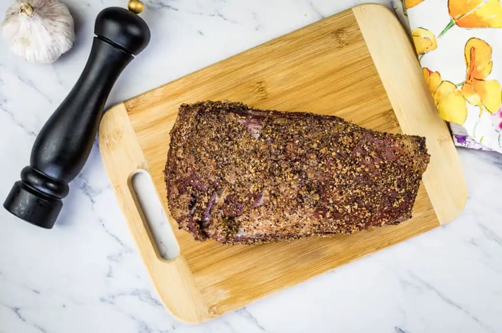 cooked ribeye roast ready for slicing