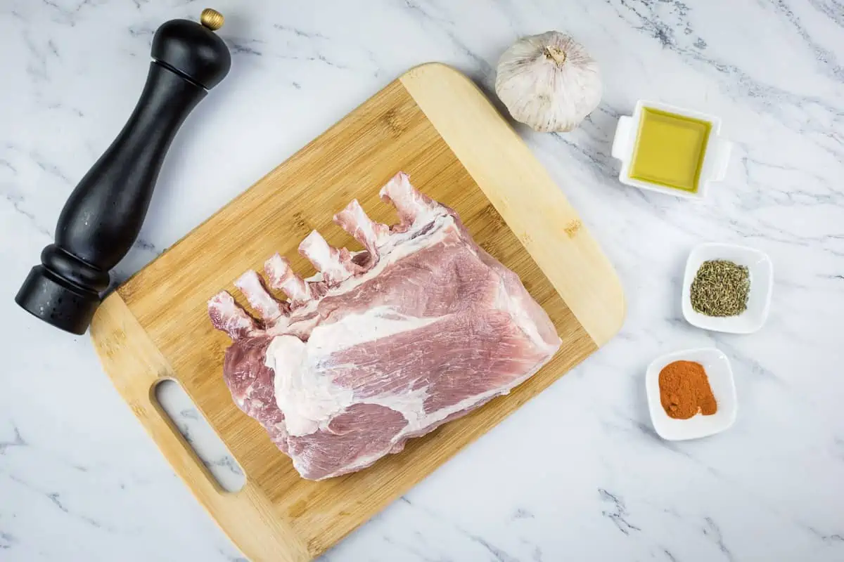 smoked rack of ribs ingredients on a countertop