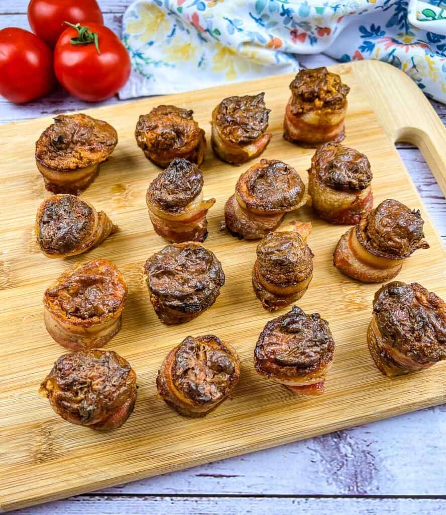 finished smoked pork shots on a cutting board