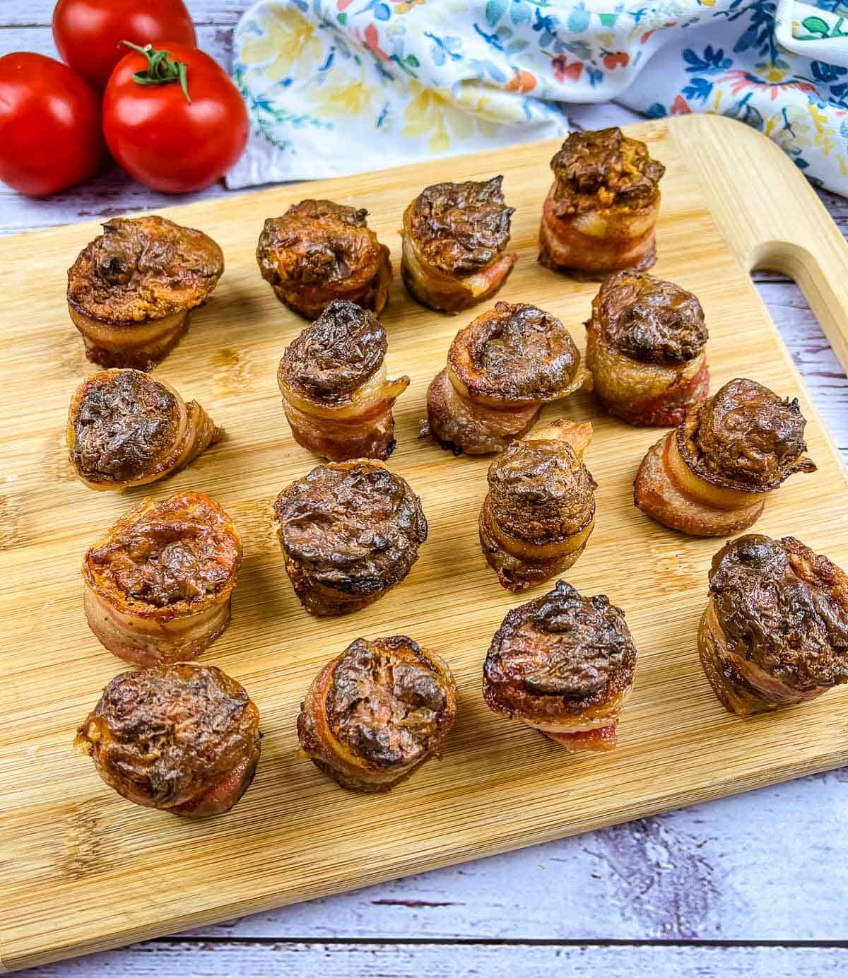 finished smoked pork shots on a cutting board