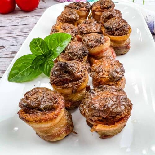 pork shots on a white platter