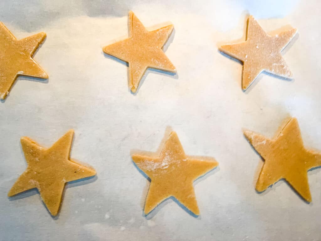 eggnog sugar cookies on a baking sheet