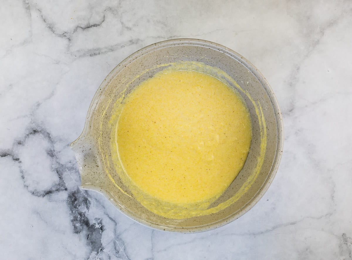 mixed wet and dry ingredients in a pourable container