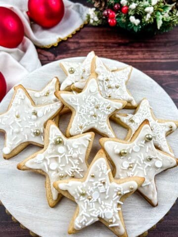 eggnog sugar cookies on a white platter