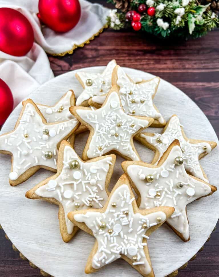 eggnog sugar cookies on a white platter