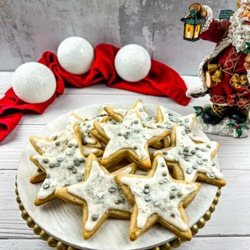 eggnog sugar cookies on a festive platter