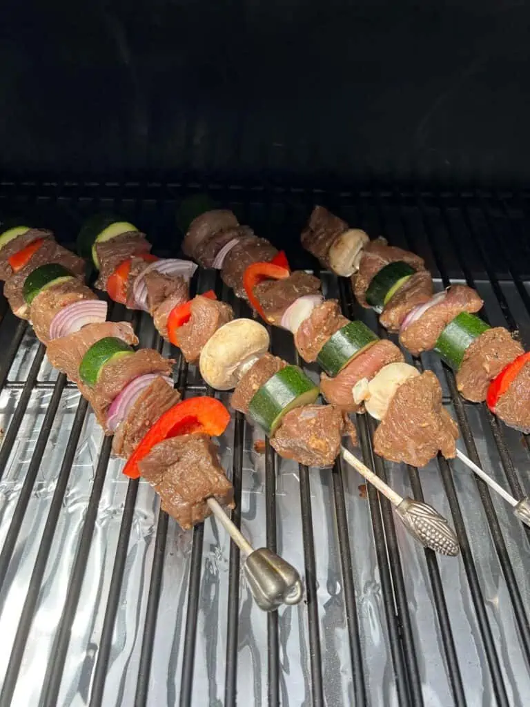 smoked beef kabobs on the smoker