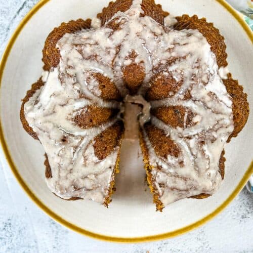 Pumpkin Chocolate Cake on a white plate.