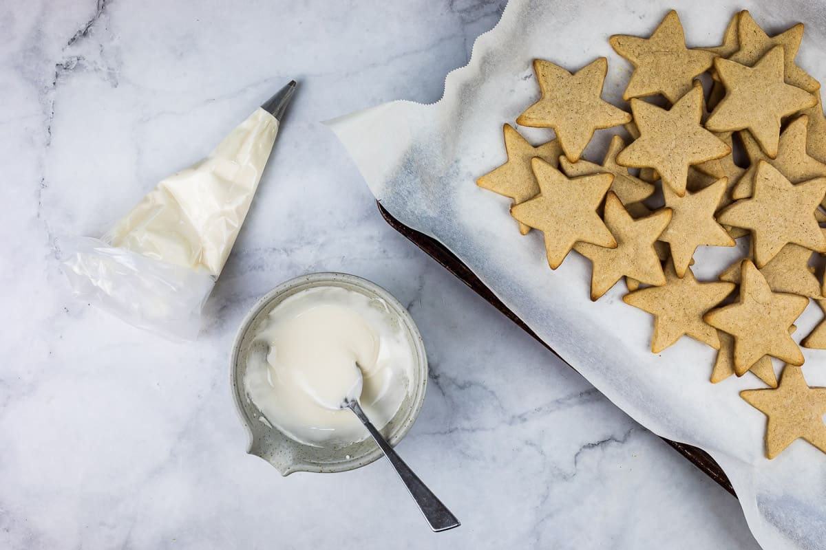 eggnog sugar cookies ready for icing