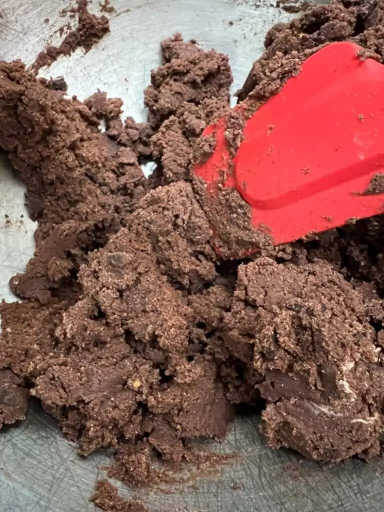 salted cark chocolate cookie dough ready for scooping