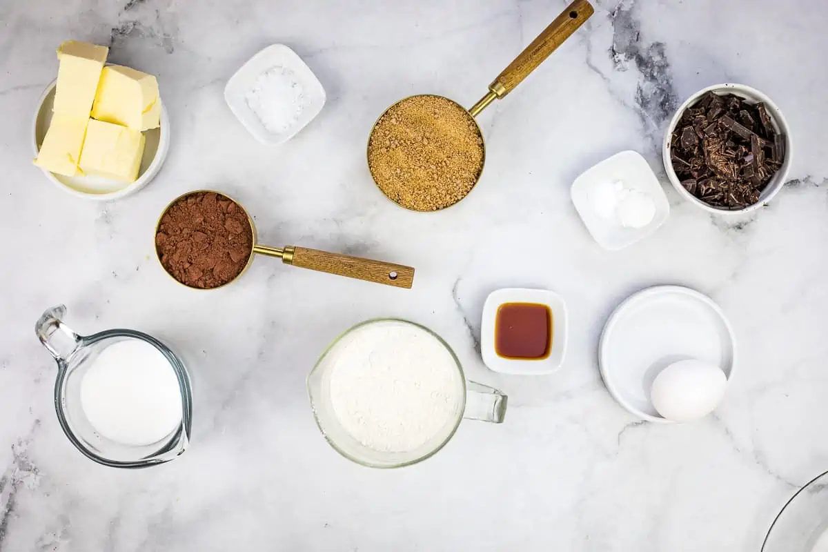 ingredients to make salted dark chocolate cookies