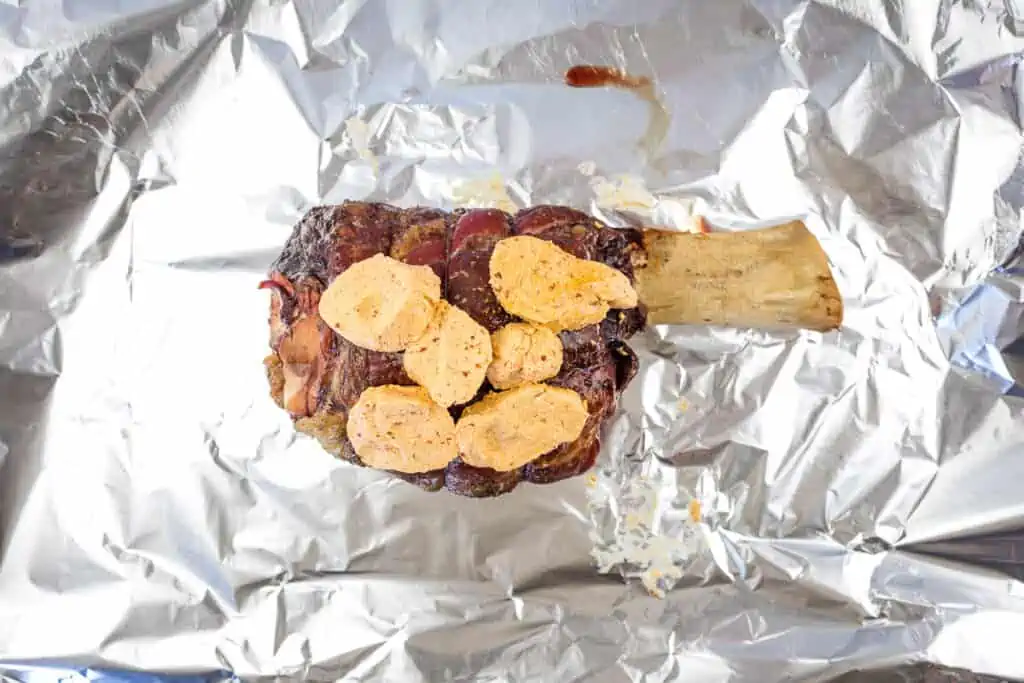 Smoked Thor's Hammer topped with chipotle compound butter.