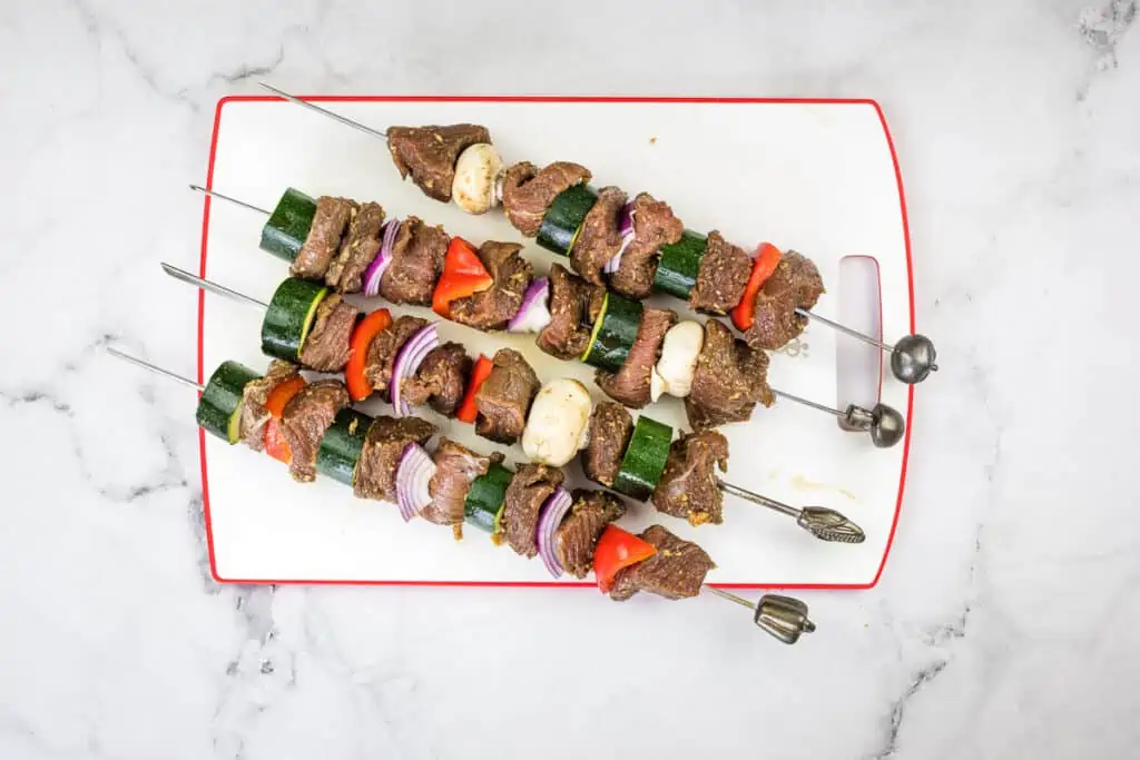 Smoked beef kabobs on the skewers