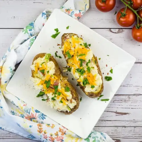 Smoked Double Stuffed Baked Potatoes on a plate