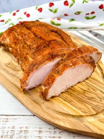 smoked pork loin on a cutting board