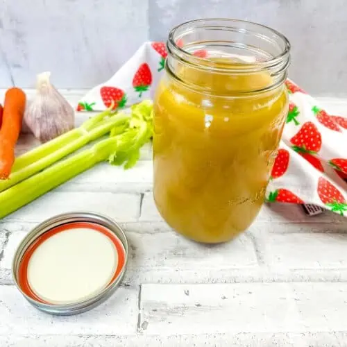Instant Precision Dutch Oven Turkey stock in a glass jar.