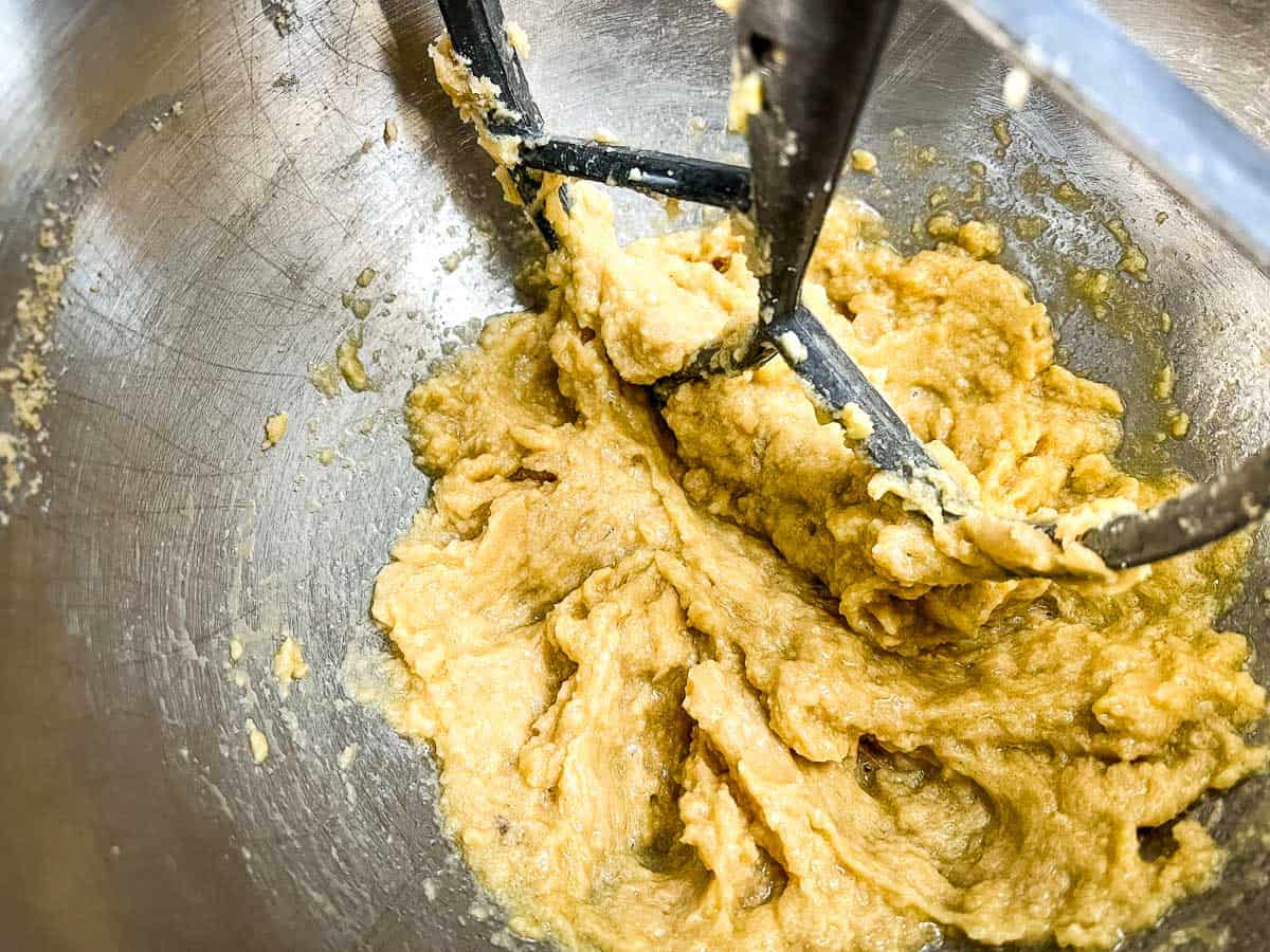 Cookie dough with egg mixed in.