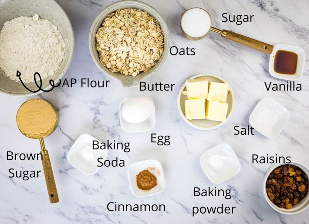 labeled oatmeal cookie ingredients.