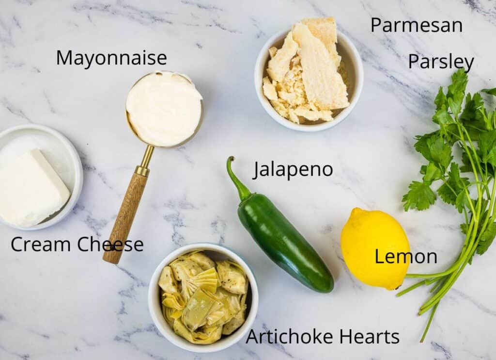 Labeled Artichoke Jalapeno Dip ingredients.