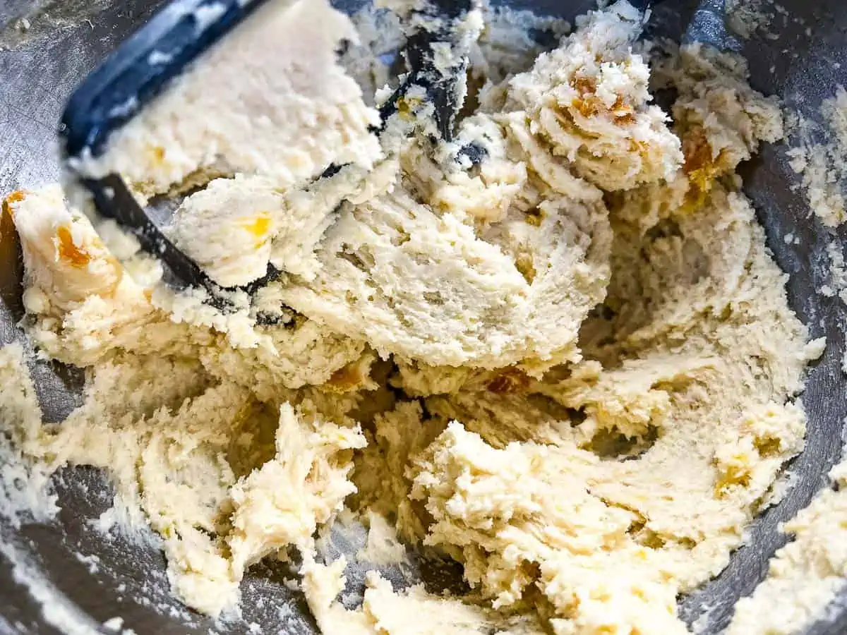 Flour and peach jam mixed into the cookie dough.