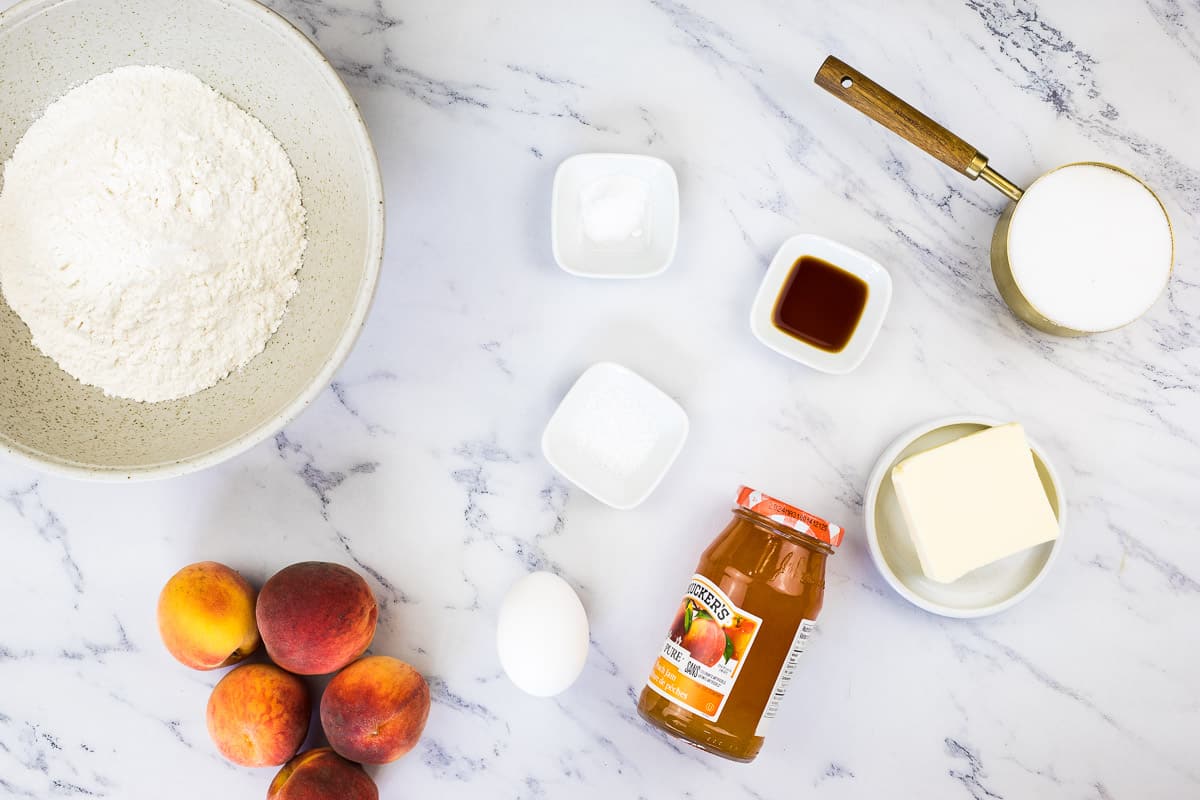 Peaches and cream cookie ingredients on the counter.