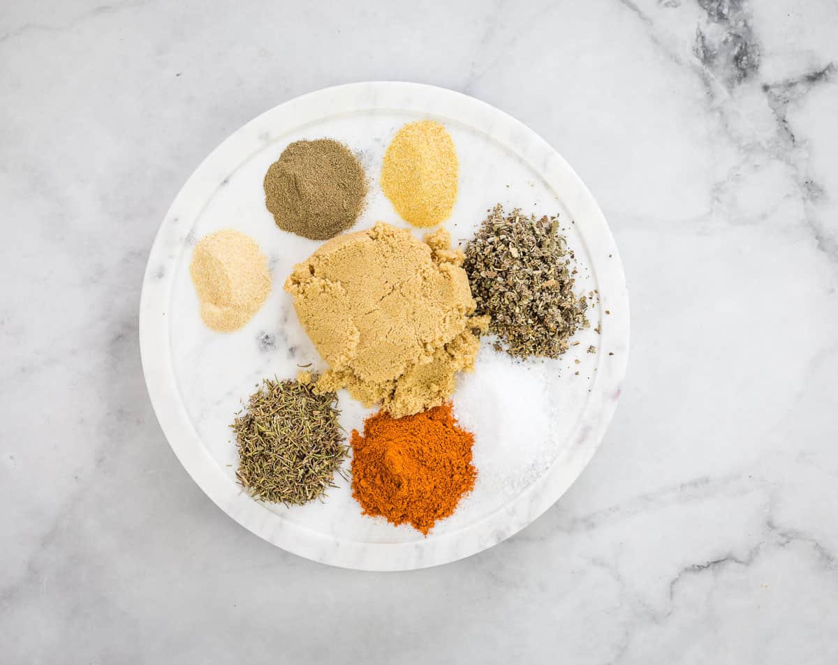 Spice rub ingredients to make smoked turkey. 
