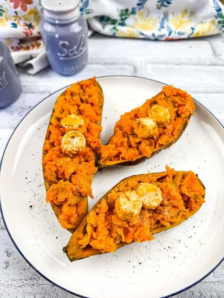smoked sweet potatoes on a plate