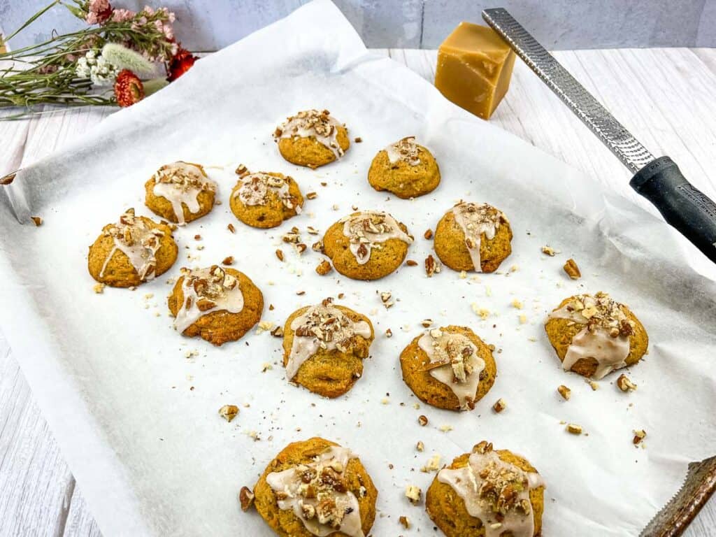 sweet potato cookies with pecans and maple glaze