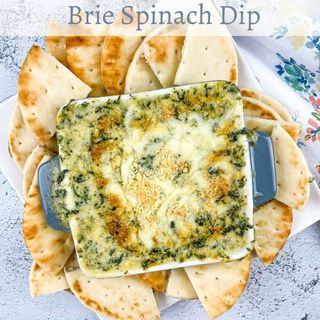 Brie Spinach Dip in a casserole dish.