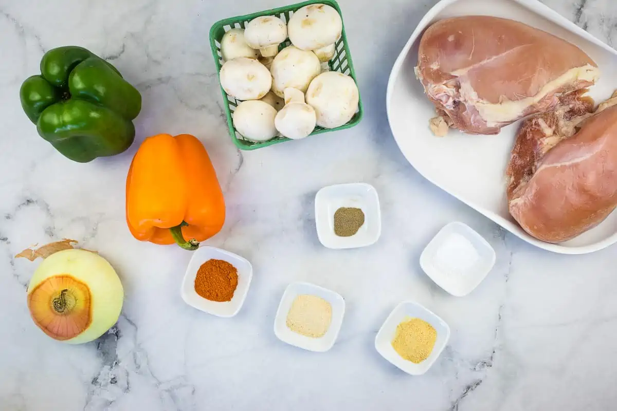 Ingredients to make Blackstone Chicken Philly Cheesesteaks.