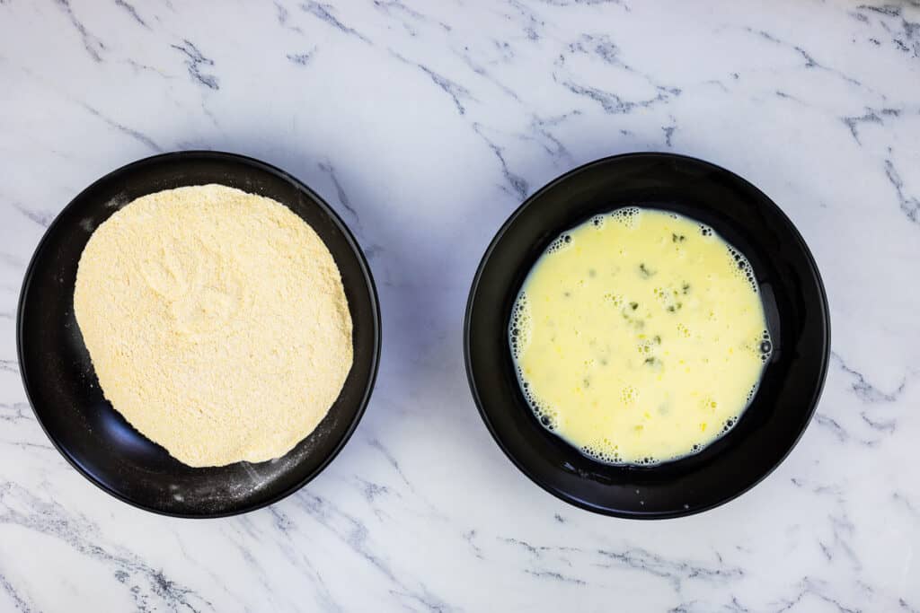 Mixed dry ingredients in one bowl, mixed wet ingredients in another bolw.