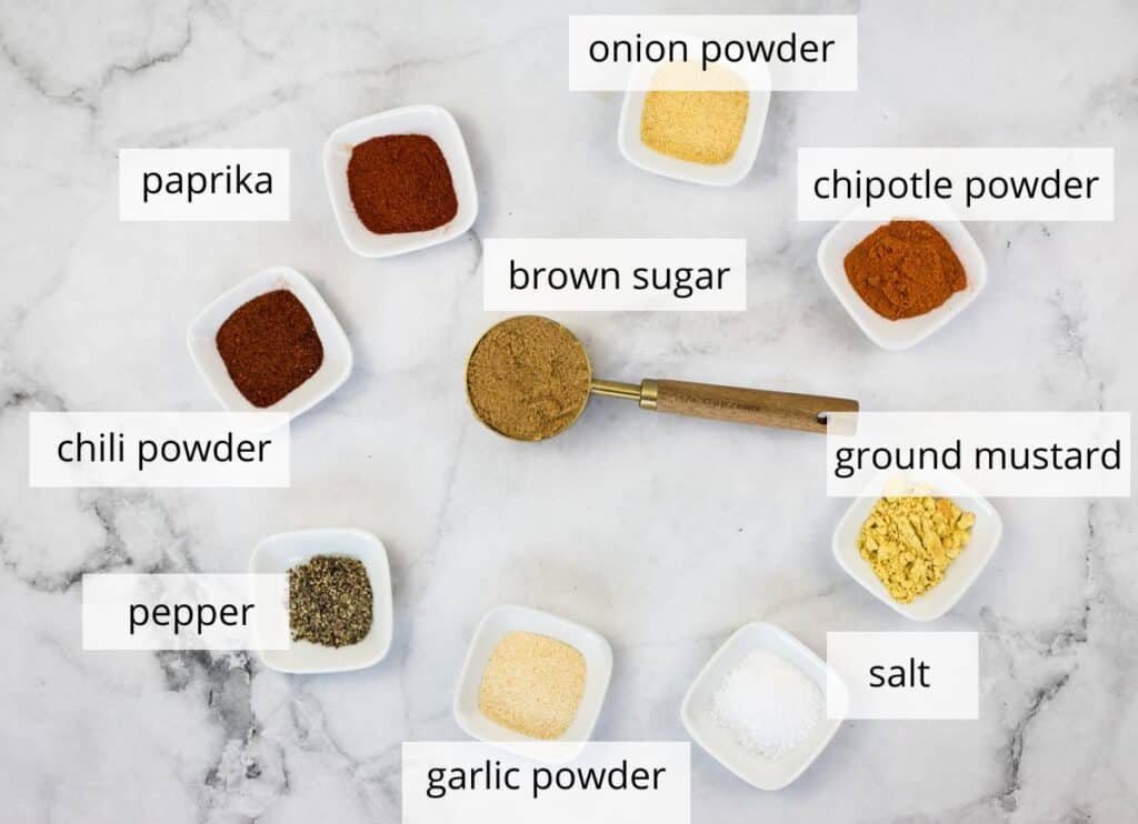 Spice rub ingredients for smoked pork lunch meat.