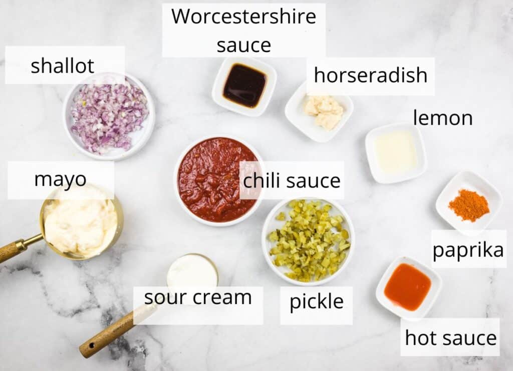 Russian dressing ingredients labeled.